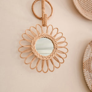 Rattan Daisy Mirror