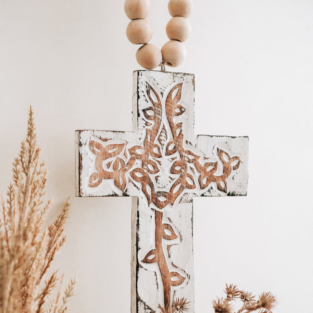 Carved Wooden Cross Wall Decor